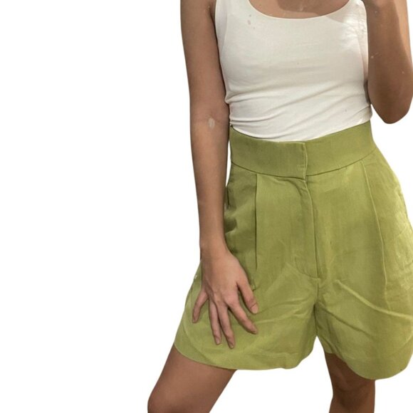 Zara - Linen Blend Pleated Shorts 3067/219/511 | Size Small | Pistachio Green - Picture 13 of 16